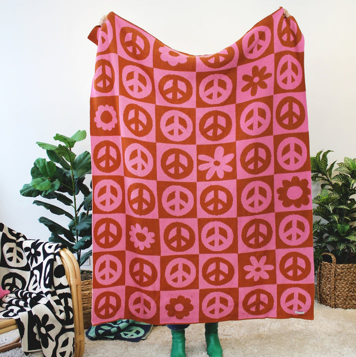 Peace Sign 50" x 60" Knit Throw Blanket