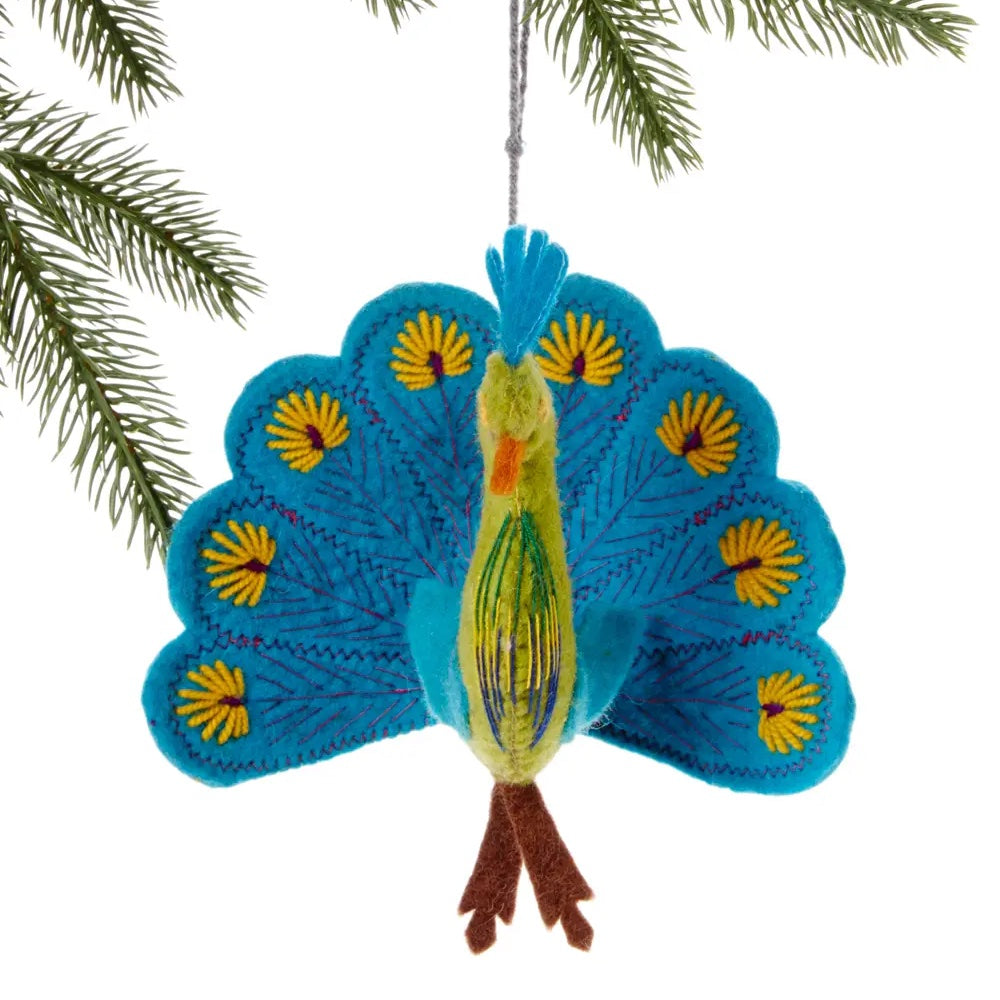 Turquoise Peacock Felt Ornament