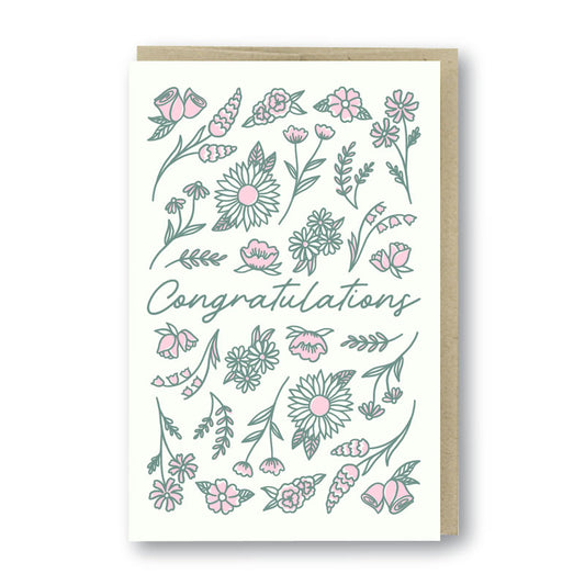 Congratulations Flowers Letterpress Card