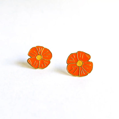 Poppy Flower Enamel Earrings