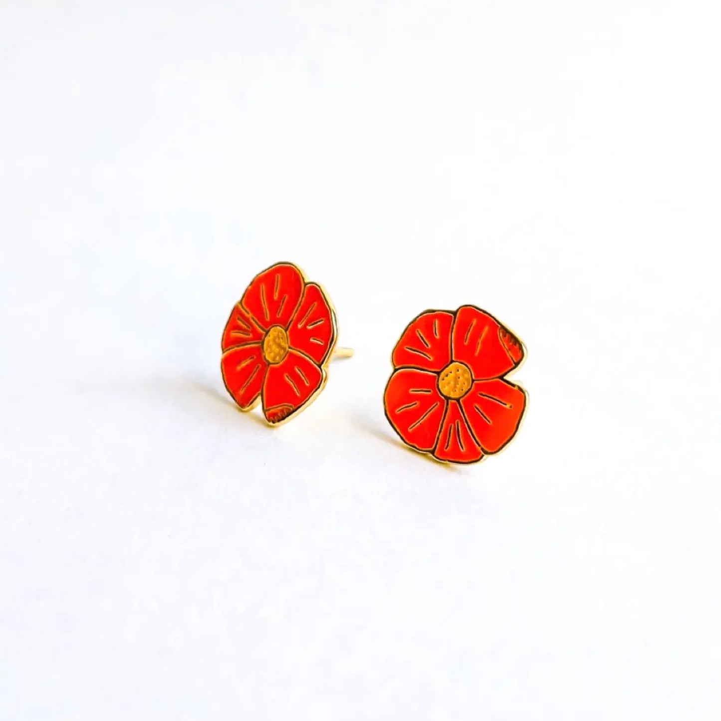 Poppy Flower Enamel Earrings