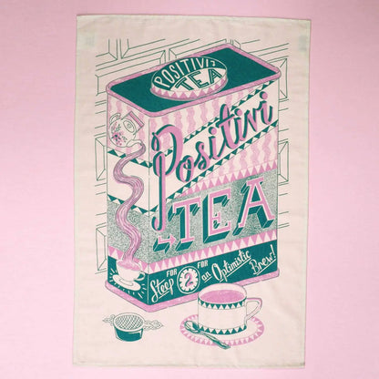 Positive Tea Tin Illustrated Kitchen Towel