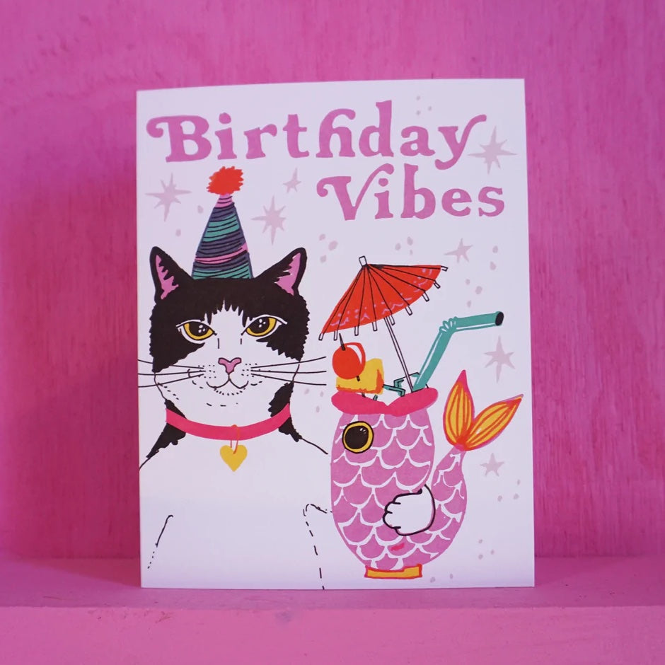 Birthday Vibes Tiki Cat Happy Birthday Greeting Card