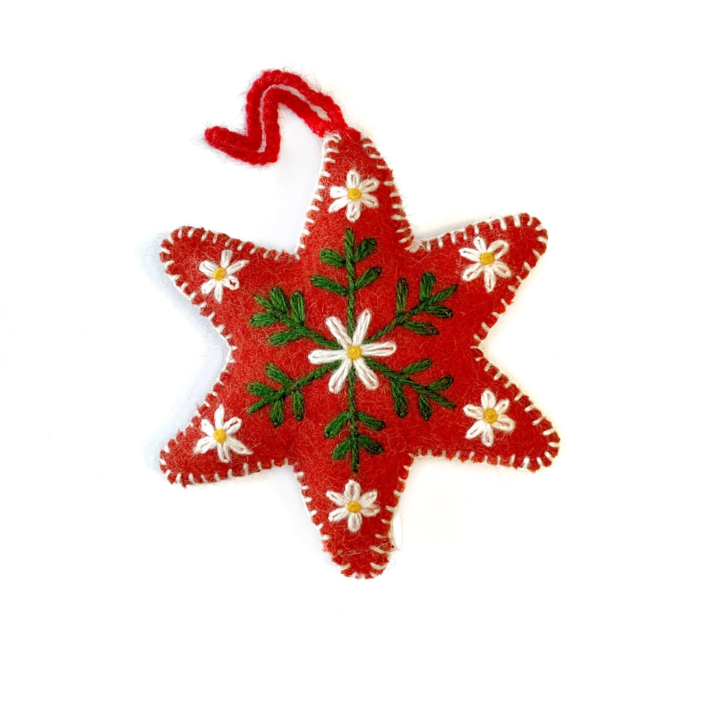 Red Embroidered Star Knit Wool Ornament