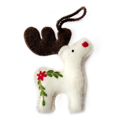 Reindeer Embroidered Knit Wool Ornament