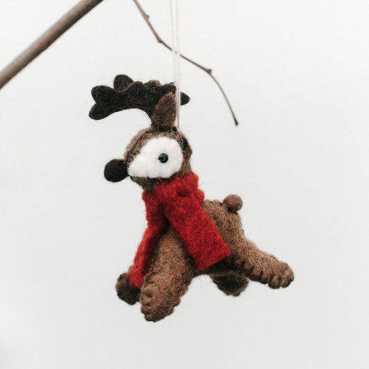 Brown Reindeer Felt Holiday Ornament