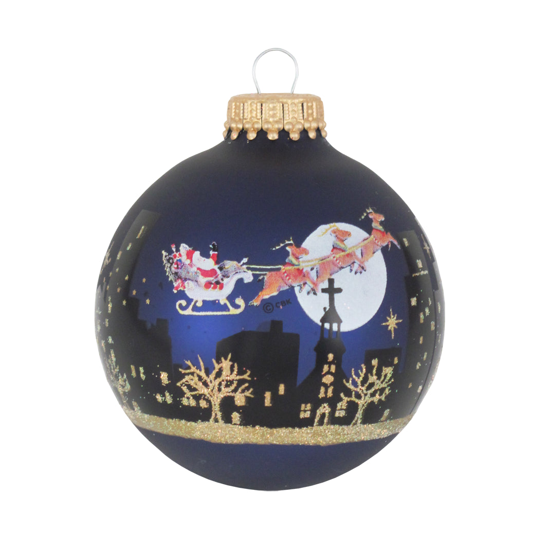 Night Before Christmas Navy Velvet Glass Ball Ornaments (Set of 4)