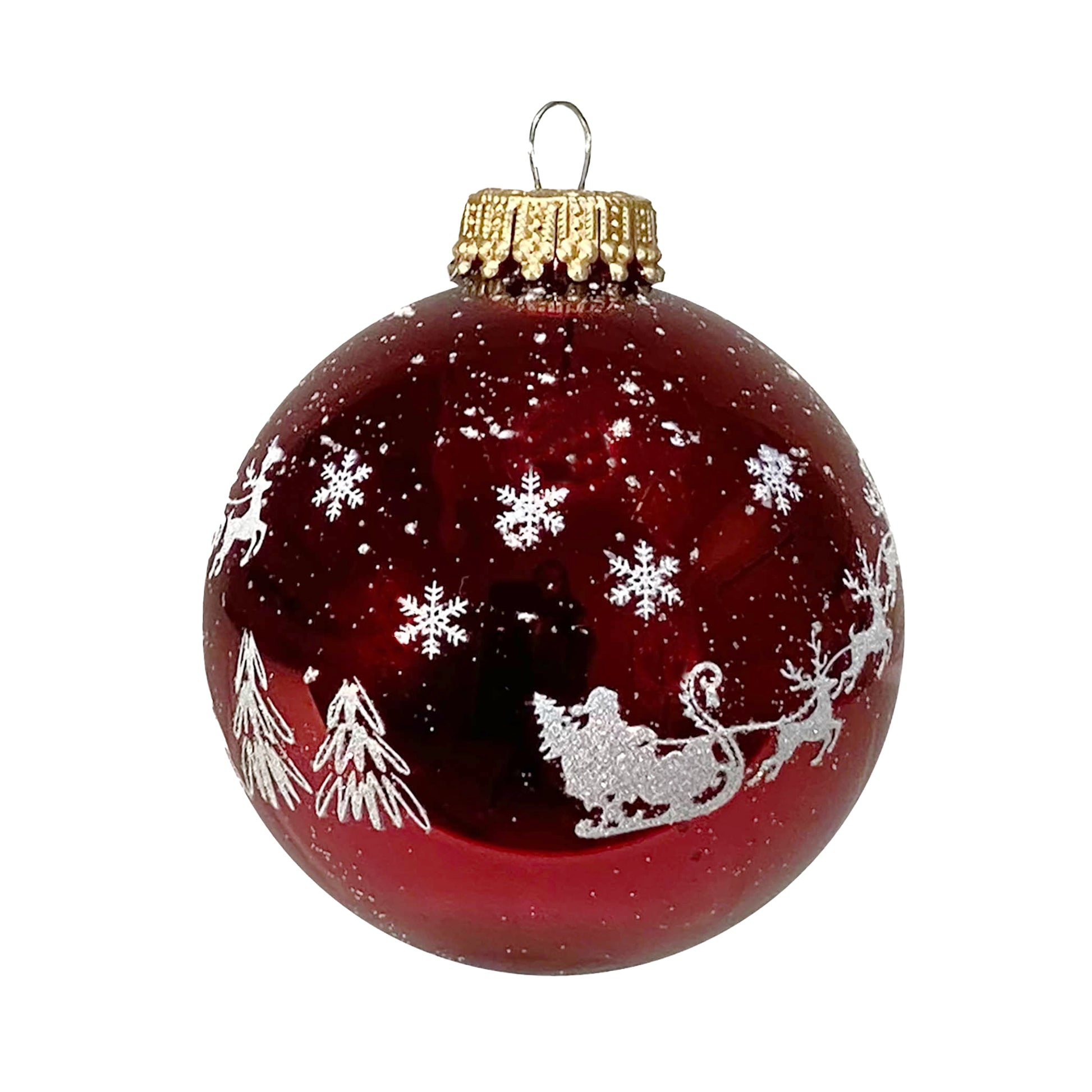 Christmas Eve Retro Red Glass Ball Ornaments Set of 4