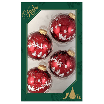 Christmas Eve Retro Red Glass Ball Ornaments (Set of 4)
