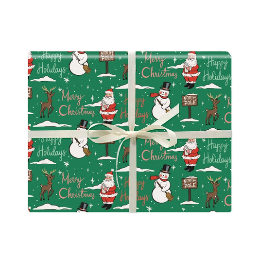 Retro Santa Holiday 20" x 27" Gift Wrap Sheets (Roll of 3)
