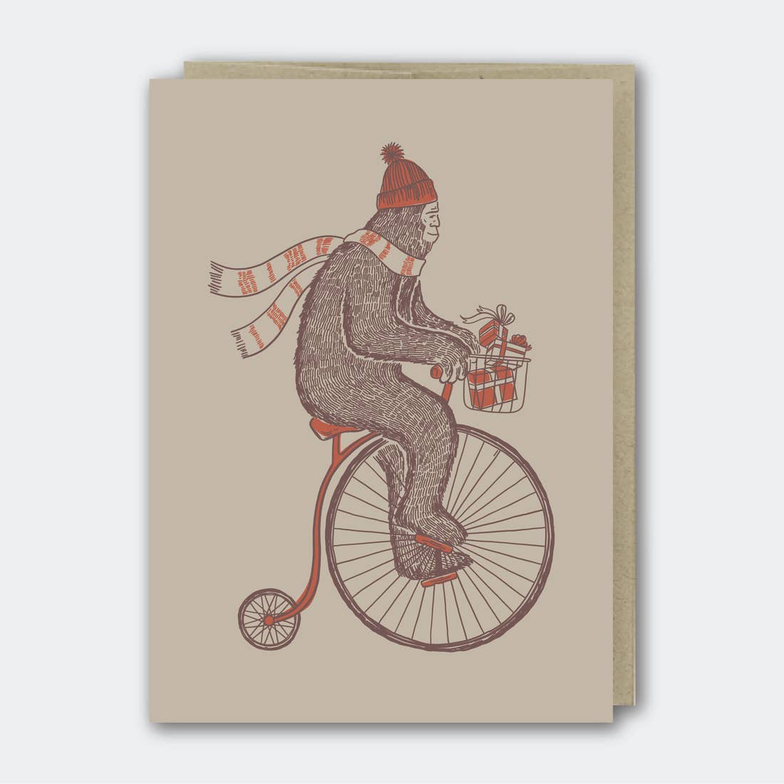 Sasquatch Riding a Bike with Gifts Holiday Card