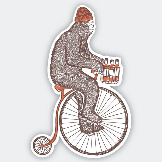 Sasquatch on a Bike with Beer Sticker