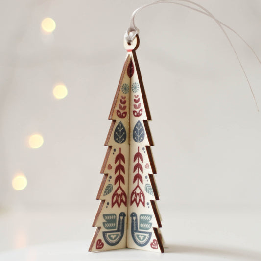 Holiday Wood Scandinavian Folk Tree Ornament