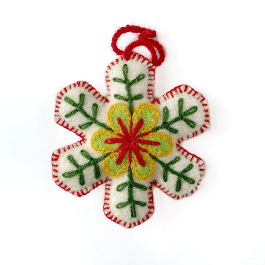 White Snowflake Embroidered Knit Wool Ornament
