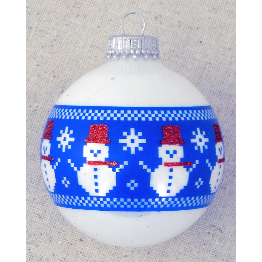 Snowman Band Retro White Glass Ball Ornaments (Set of 4)