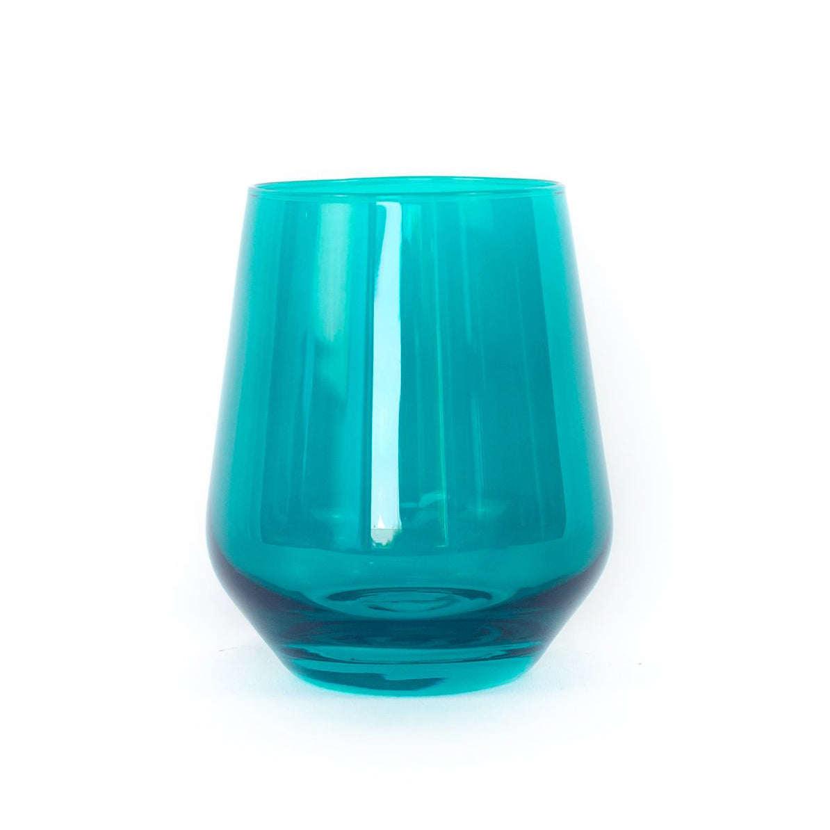 Handblown Teal Green Colored Stemless Wine Glass