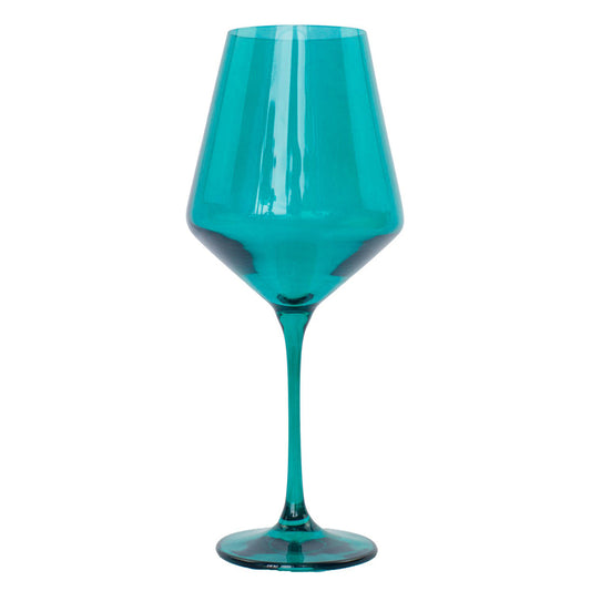 Handblown Teal Green Colored Wine Glass