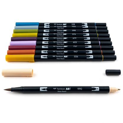 Dual Brush Pen Art Markers Muted Set (Pack of 10)