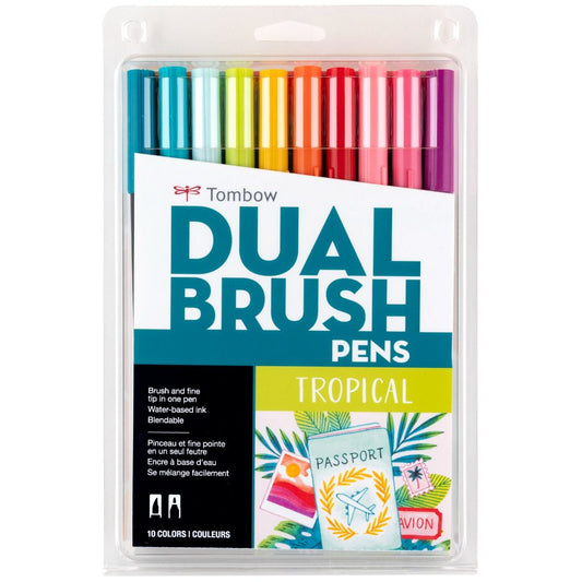 Dual Brush Pen Art Markers Tropical Set (Pack of 10)