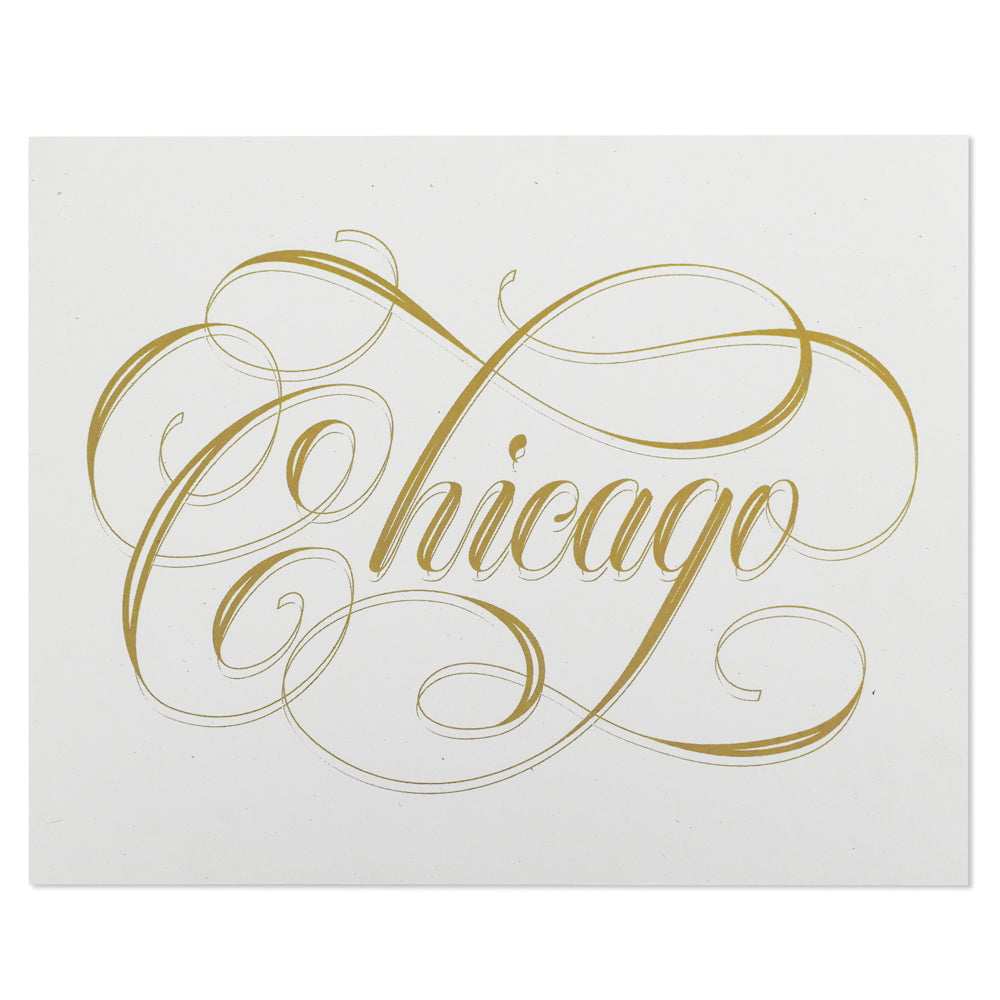 Chicago Calligraphy White & Gold 8" x 10" Print