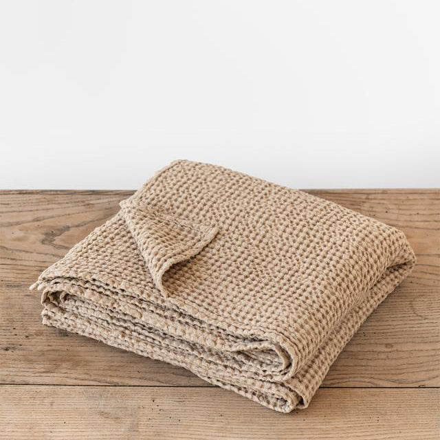 Linen Cotton Blend Waffle Throw Blanket