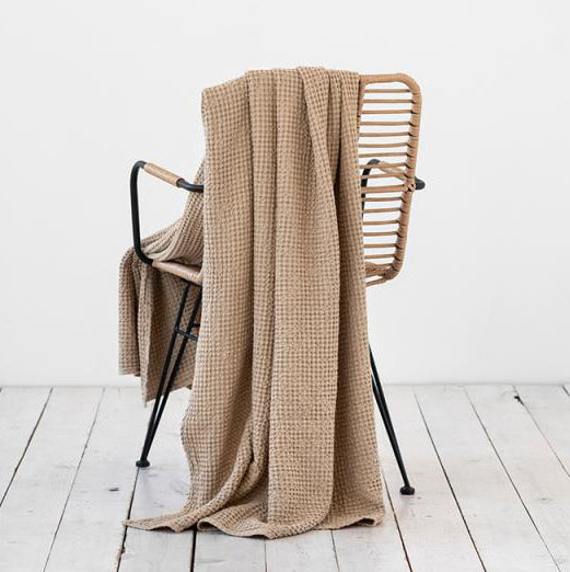 Linen Cotton Blend Waffle Throw Blanket