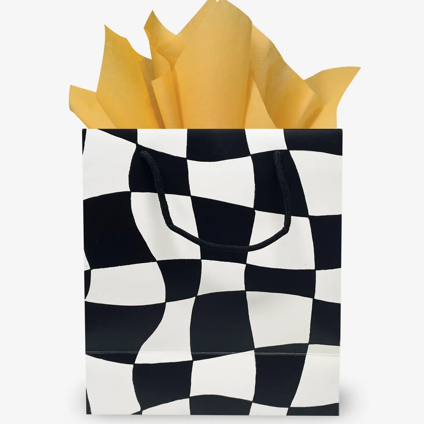 Warped Check Black & White 8" x 9" x 4" Gift Bag