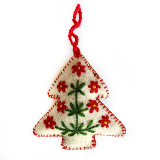 White Christmas Tree Embroidered Knit Wool Ornament