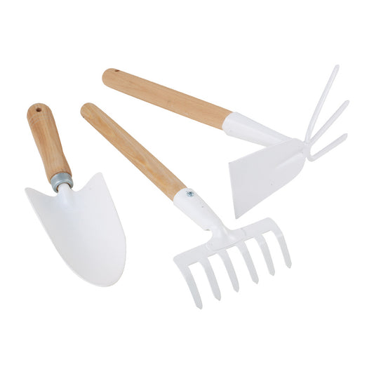 Wood Handled White Gardening Tools (Set of 3)