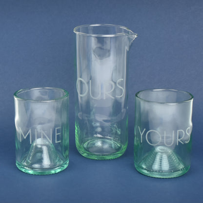 Yours, Mine & Ours Etched Cocktail or Wine Glass Set